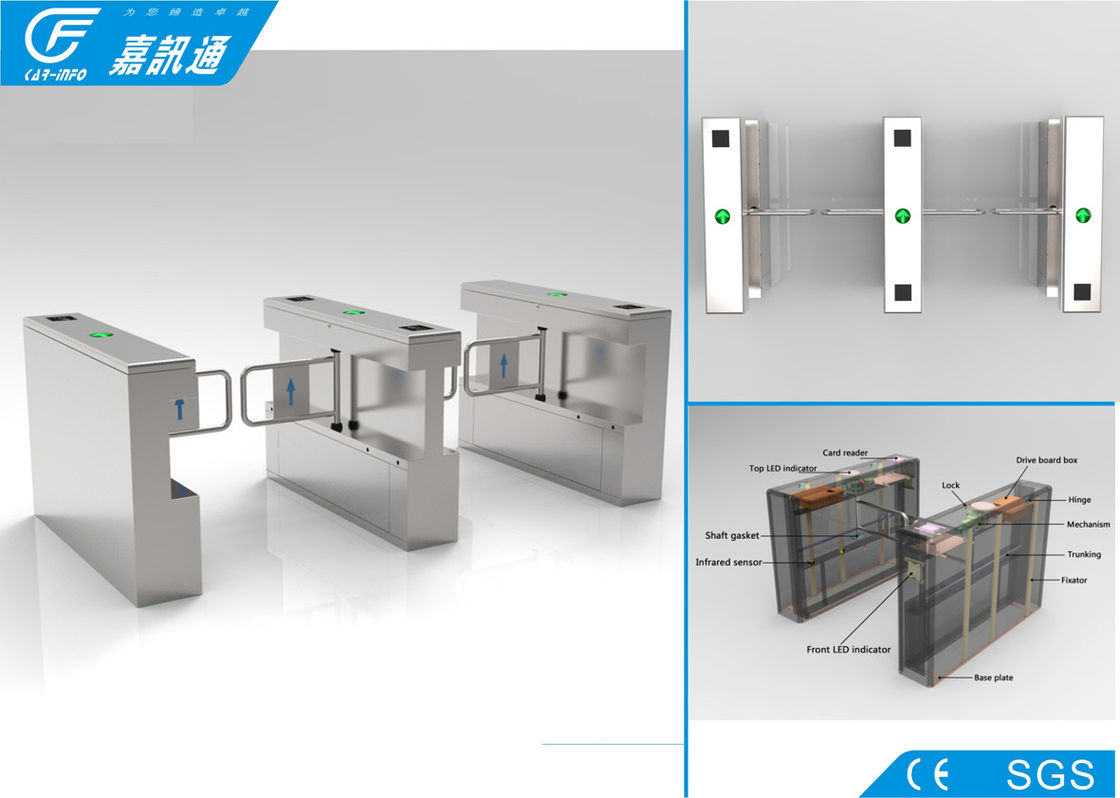 304 Stainless Steel Swing Gate Turnstile 25 Persons / Min With RFID Card System