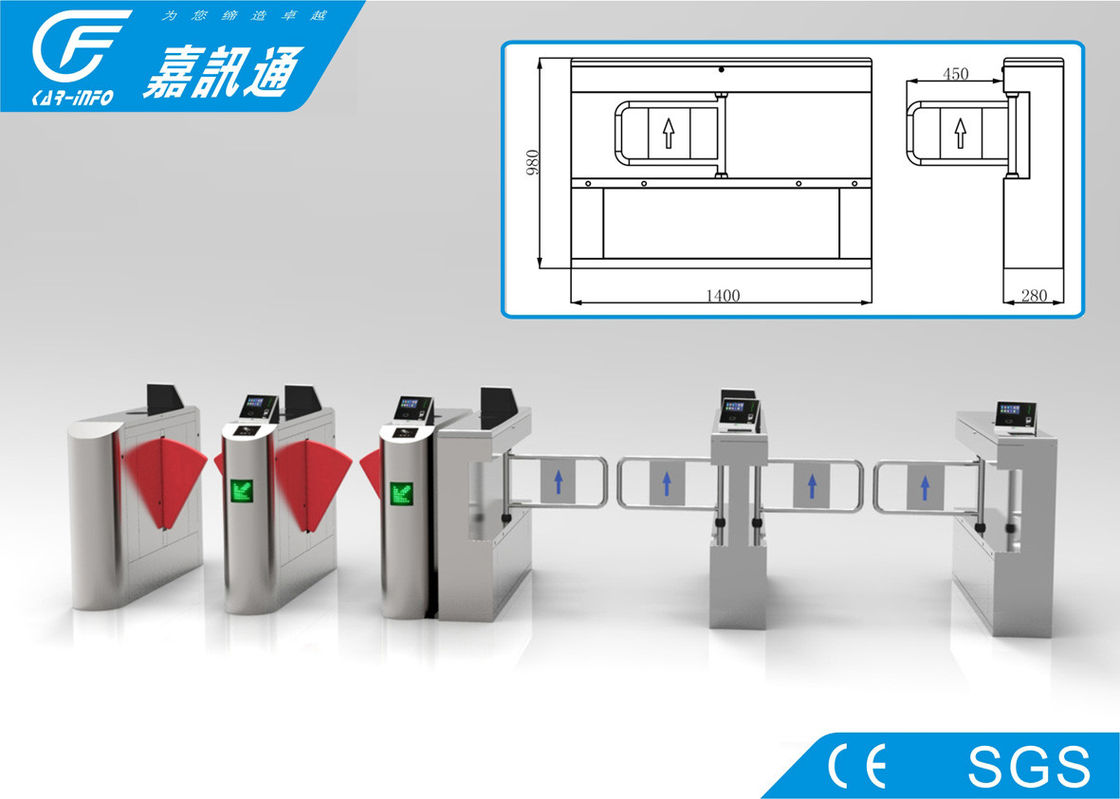 Biometric Turnstile Access Control Security Systems , Adjustable Electronic Turnstile Gate