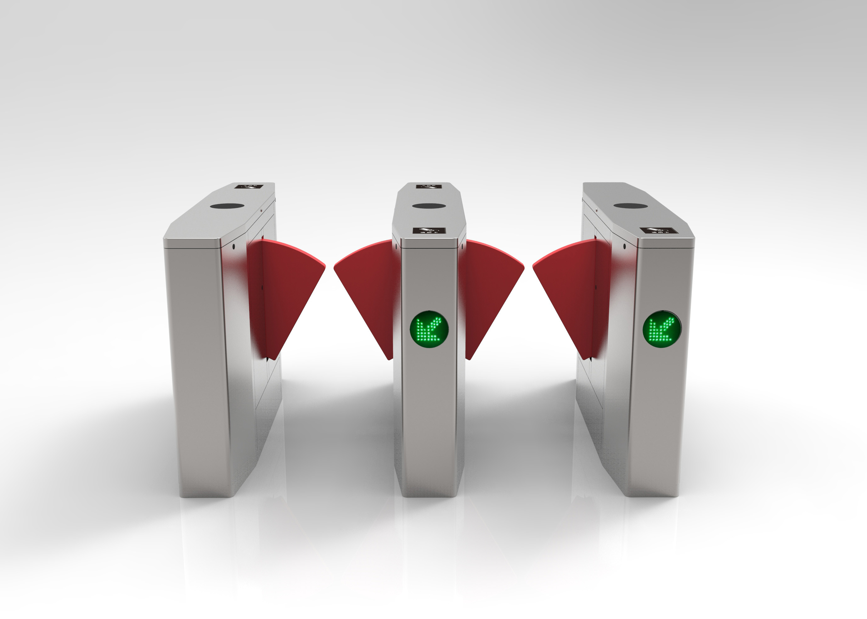 Retractable flap barrier gate with stainless steel housing for office building