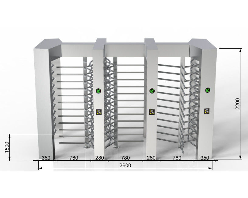 RS232 Interface Full Height Turnstile Entrance Gates 70W 550mm Width