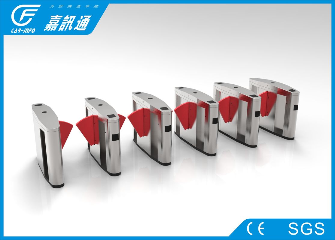 Waist high flap barrier gate with red retractable winds for ticket station